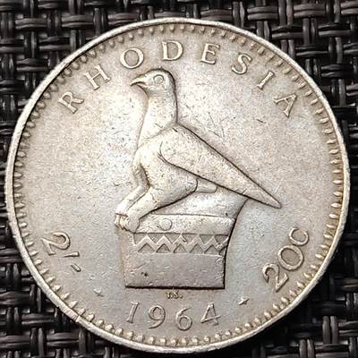 布加迪🐬～世界钱币(上海)🌾第 262 期 /  各国套币和散币 - 罗德西亚 1964年 2先令 女王头像