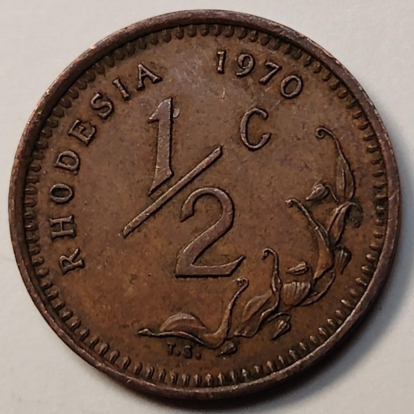 布加迪🐬～世界钱币(上海)🌾第 262 期 /  各国套币和散币 罗德西亚 1970年 1/2分