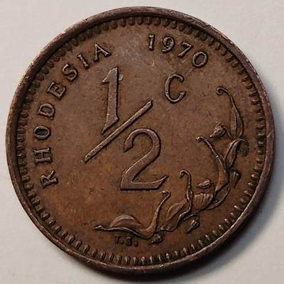 布加迪🐬～世界钱币(上海)🌾第 262 期 /  各国套币和散币 - 罗德西亚 1970年 1/2分