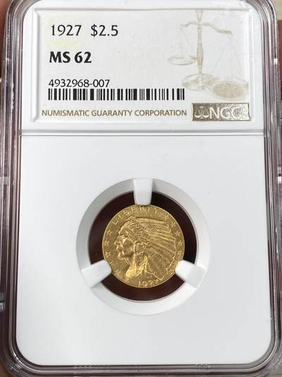 万国钱币拍卖第056期 - NGC MS62 1927美国印度安人2.5美元金币 经典阴刻手法 4.18g 900金