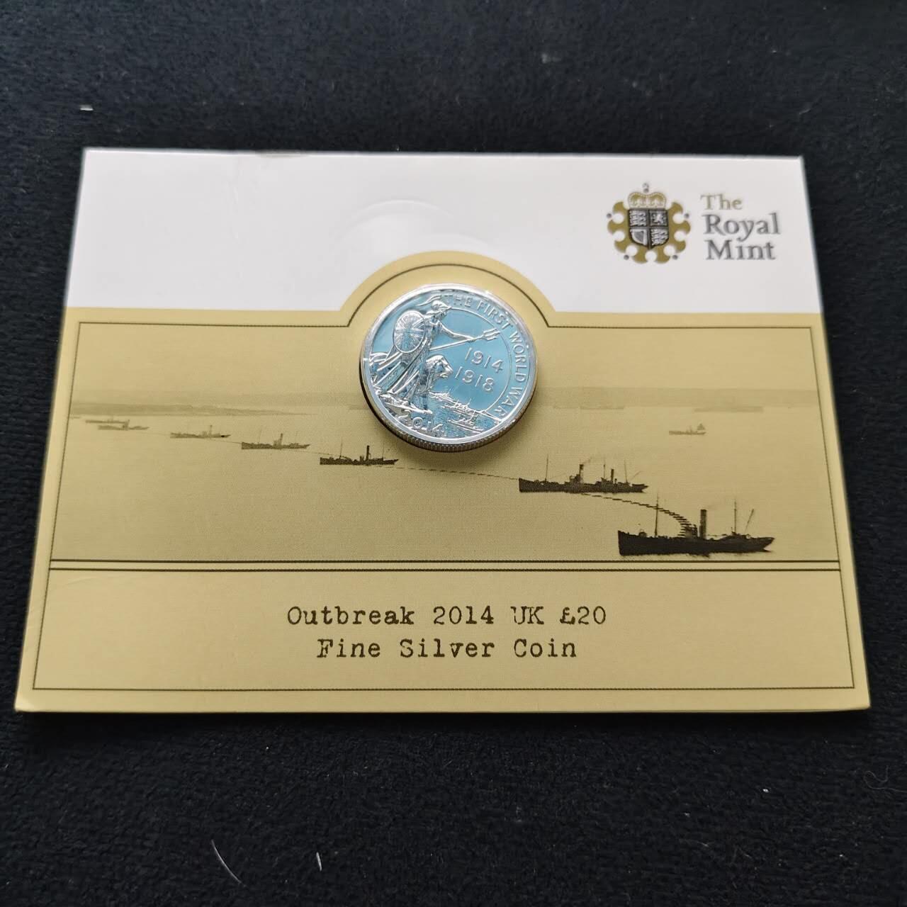 【全场包邮】纯粹捡漏拍483场（免费代拍第20场） 英国2014年20镑一战结束一百周年官方卡装纪念银币