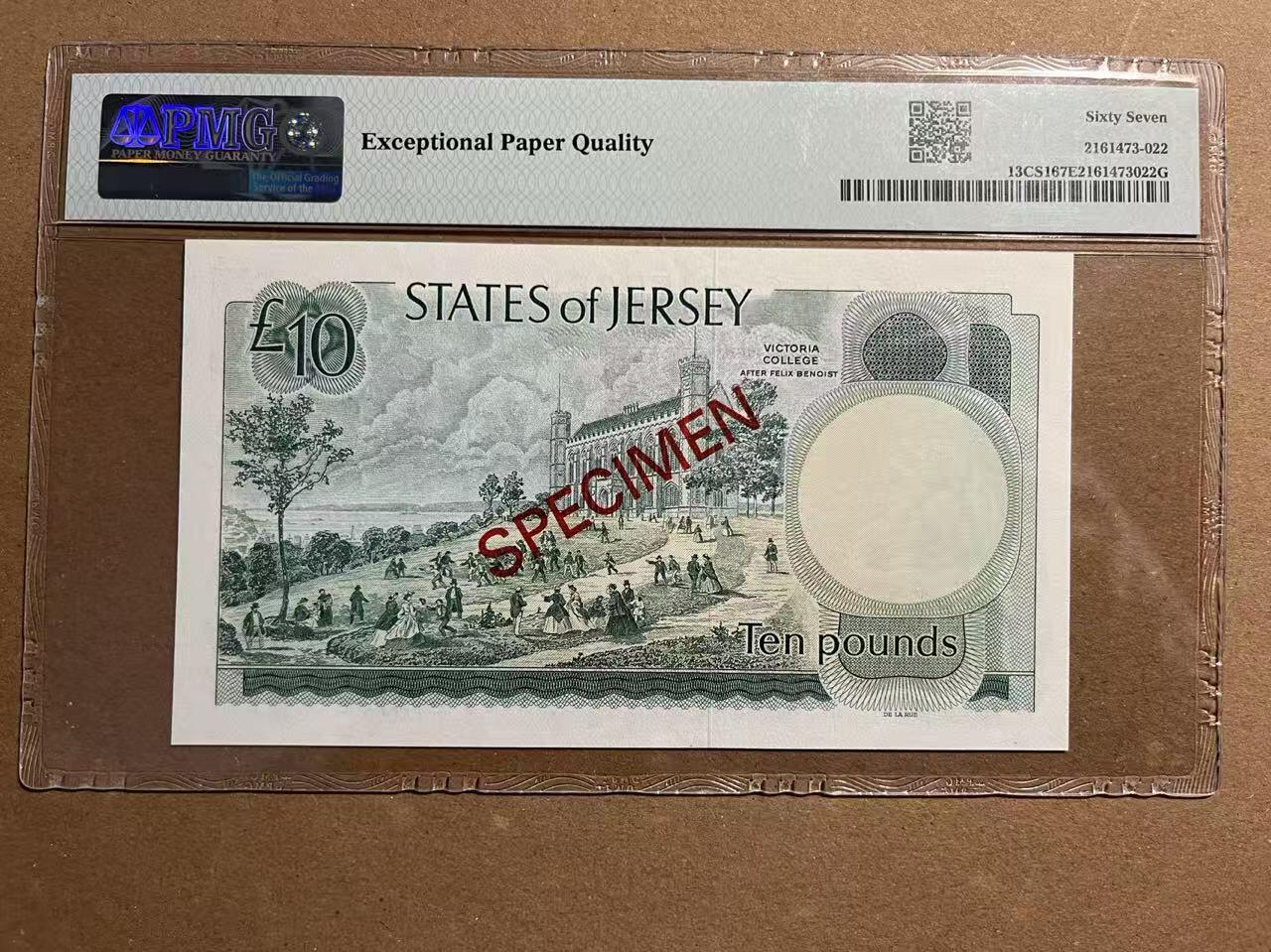 【礼羽收藏】🌏世界钱币拍卖第114期 【PMG66、67】【*002317】1978年泽西岛1、5、10、20镑样钞 四张全同号 千位号