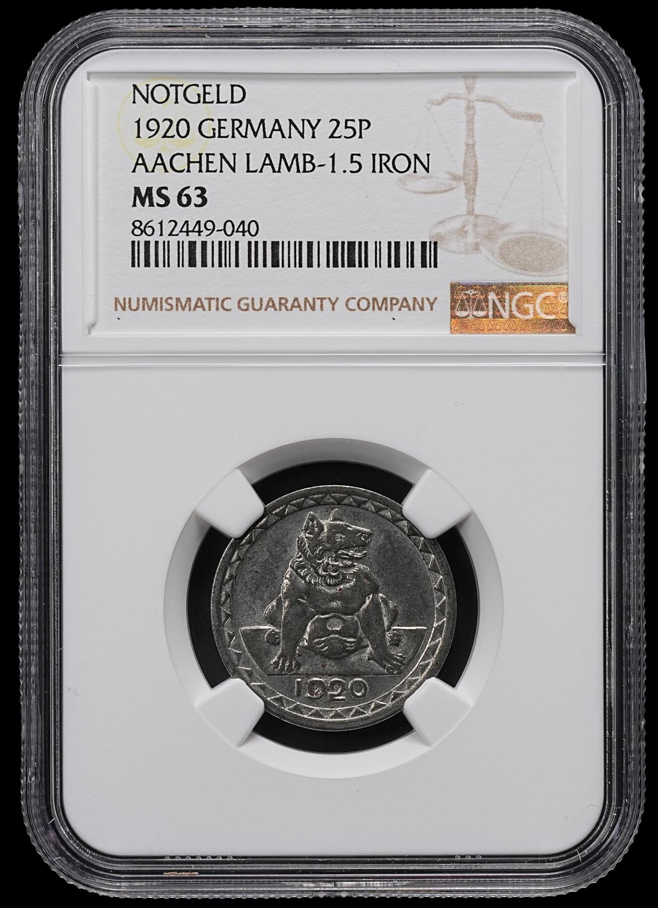修遠堂世界钱币第九十五期 NGC MS63 1920年德国紧急时期亚琛25芬尼