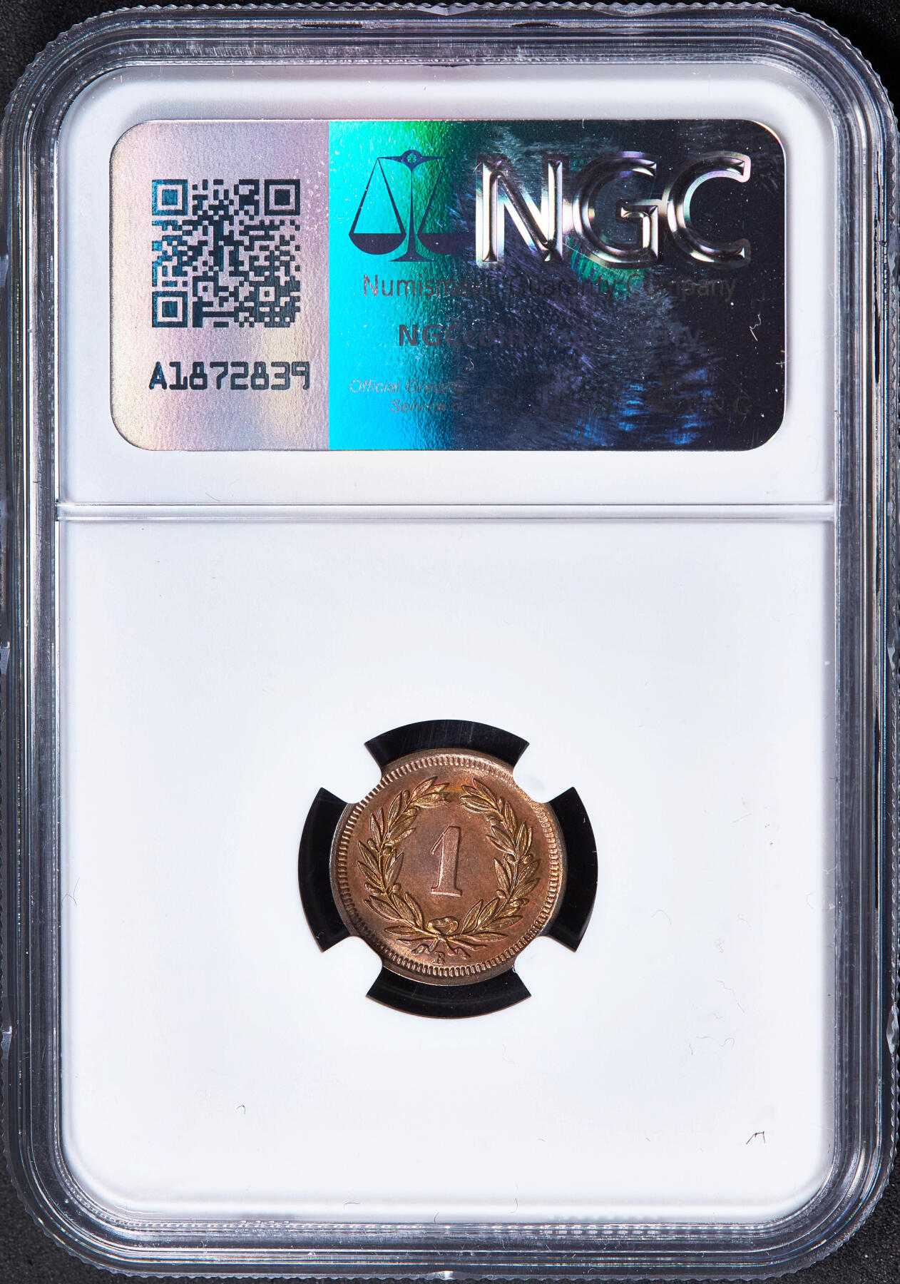 【俄甄集藏】2025年(045)12-03 星期三 晚 19:30 全场包邮 瑞士1926年B版1生丁铜币，NGC MS64RB，原铜光，转光品相