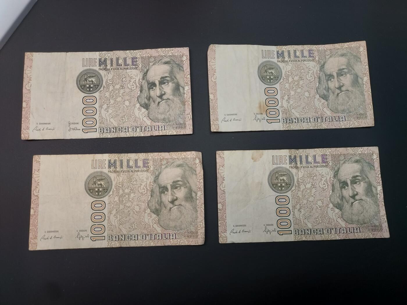 博彦收藏   12月8日 8点 钱币专场 意大利旧版1000里拉4张 流通品