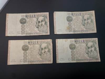 博彦收藏   12月8日 8点 钱币专场 - 意大利旧版1000里拉4张 流通品