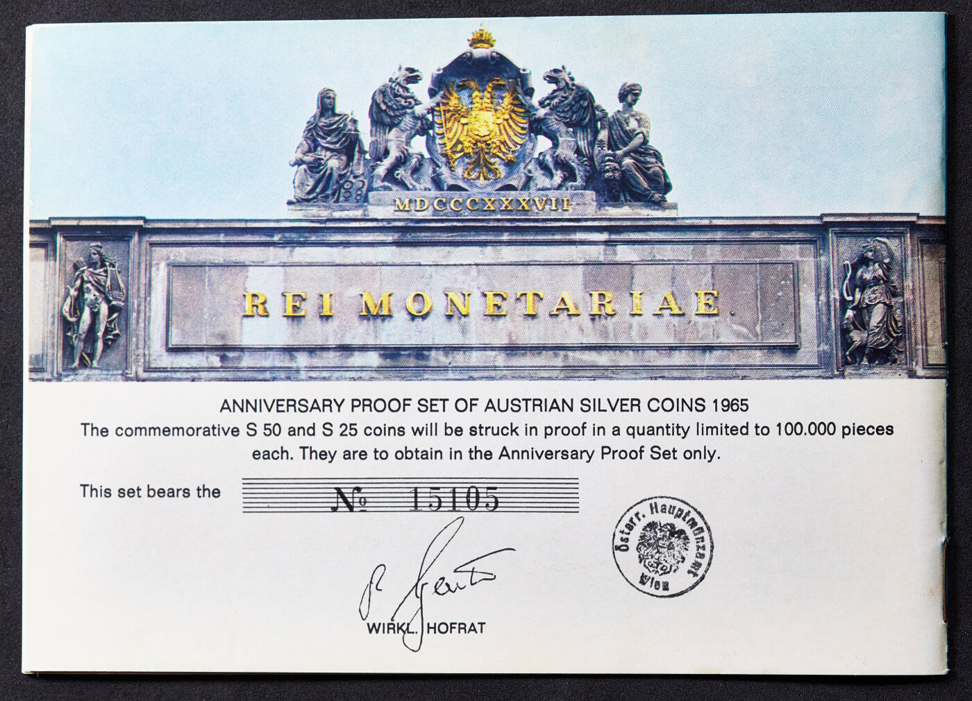 【俄甄集藏】2025年(045)12-03 星期三 晚 19:30 全场包邮 奥地利1965年纪念维也纳大学成立400周年5-50先令精制全银4枚套Proof Set，原盒证，含纯银36.528克