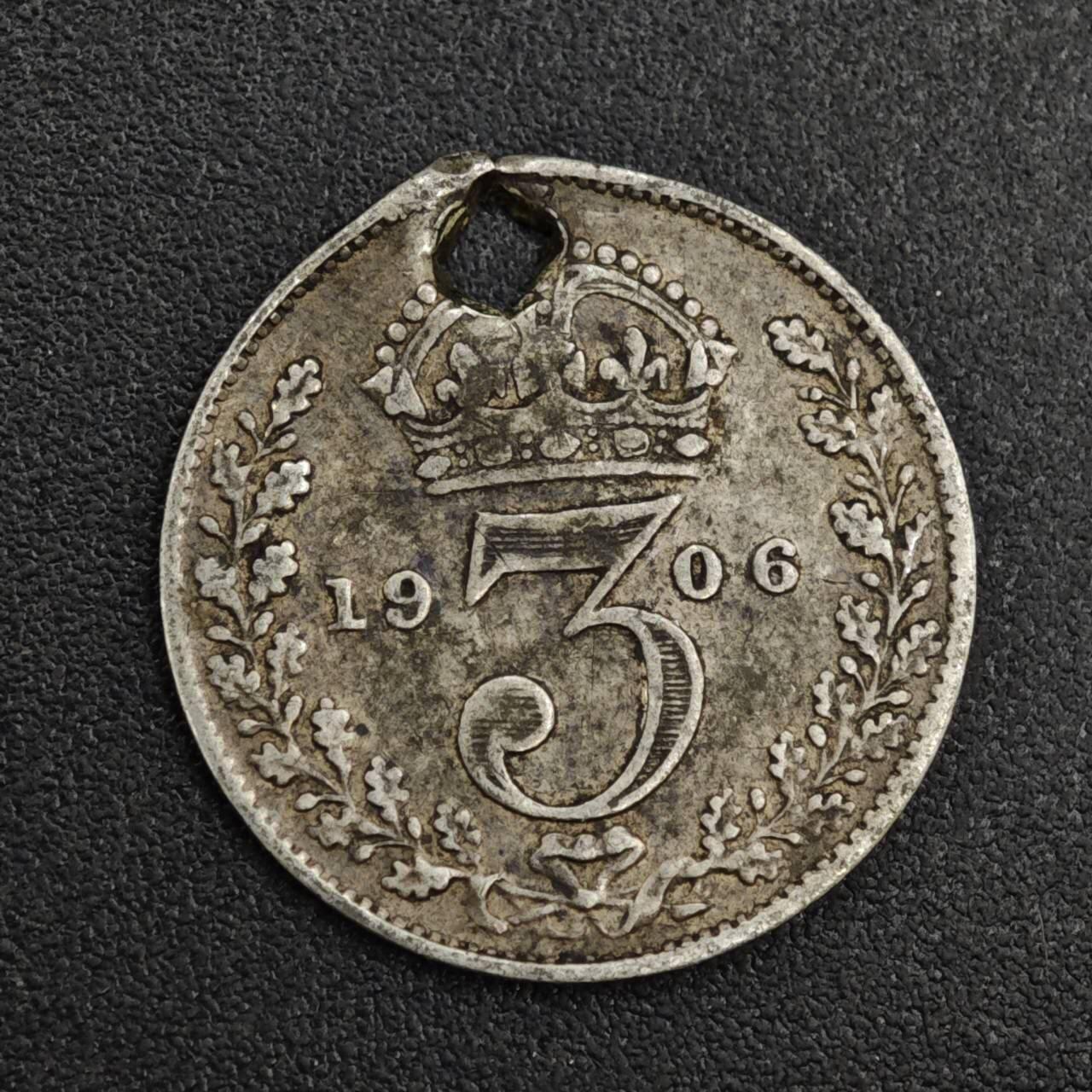 【淘币小摊】限时拍第八百一十二拍  小银币场  满百包邮可预留两周  周一统一发货  英国1906年爱德华七世3便士银币