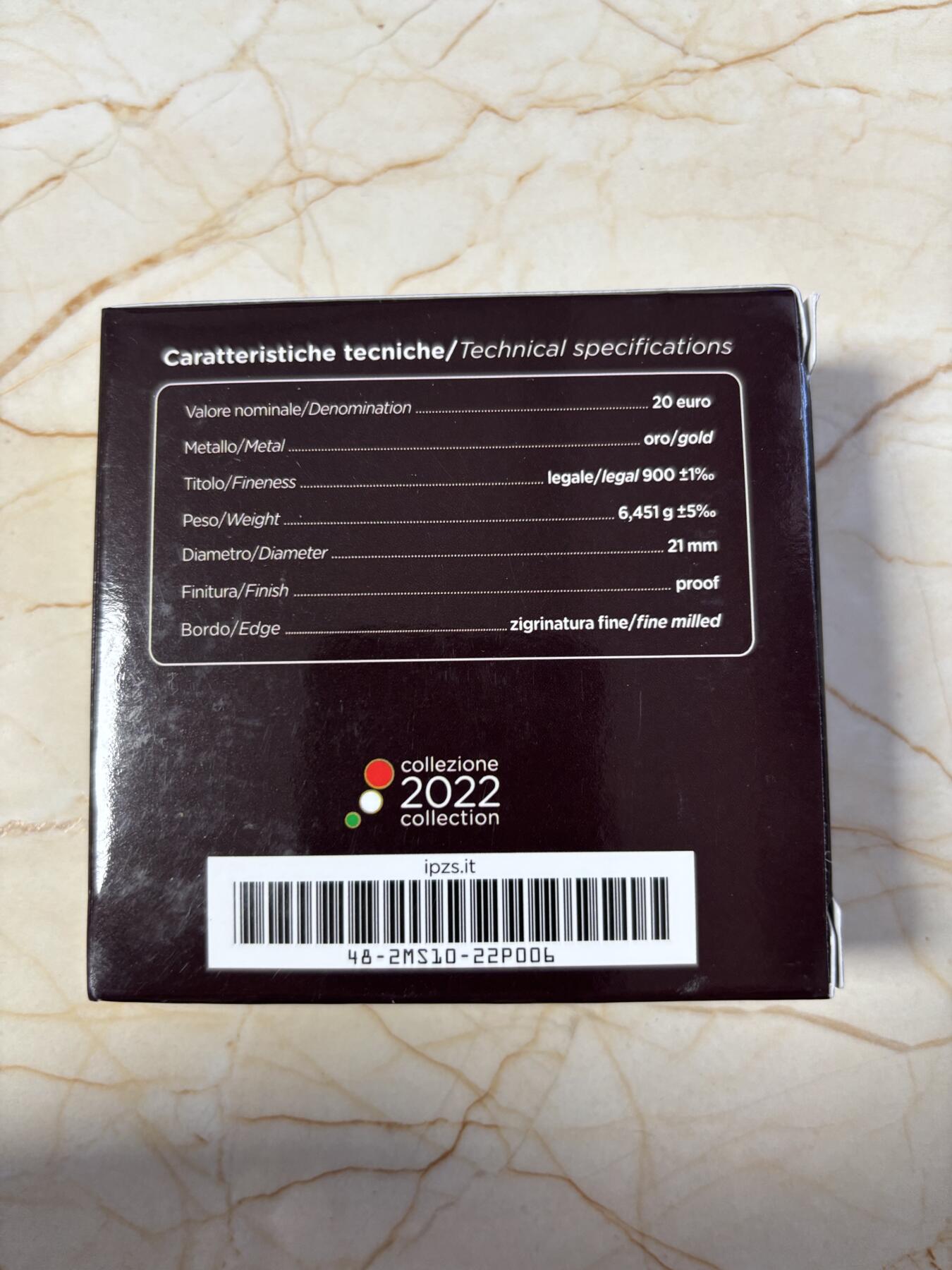 第183期拍卖 意大利2022年安东尼奥·卡诺瓦逝世 200 周年金币，900金，6.451克，发行1500枚