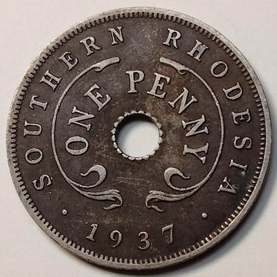 布加迪🐬～世界钱币(上海)🌾第 262 期 /  各国套币和散币 - 南罗德西亚 1937年 1便士 乔治六世