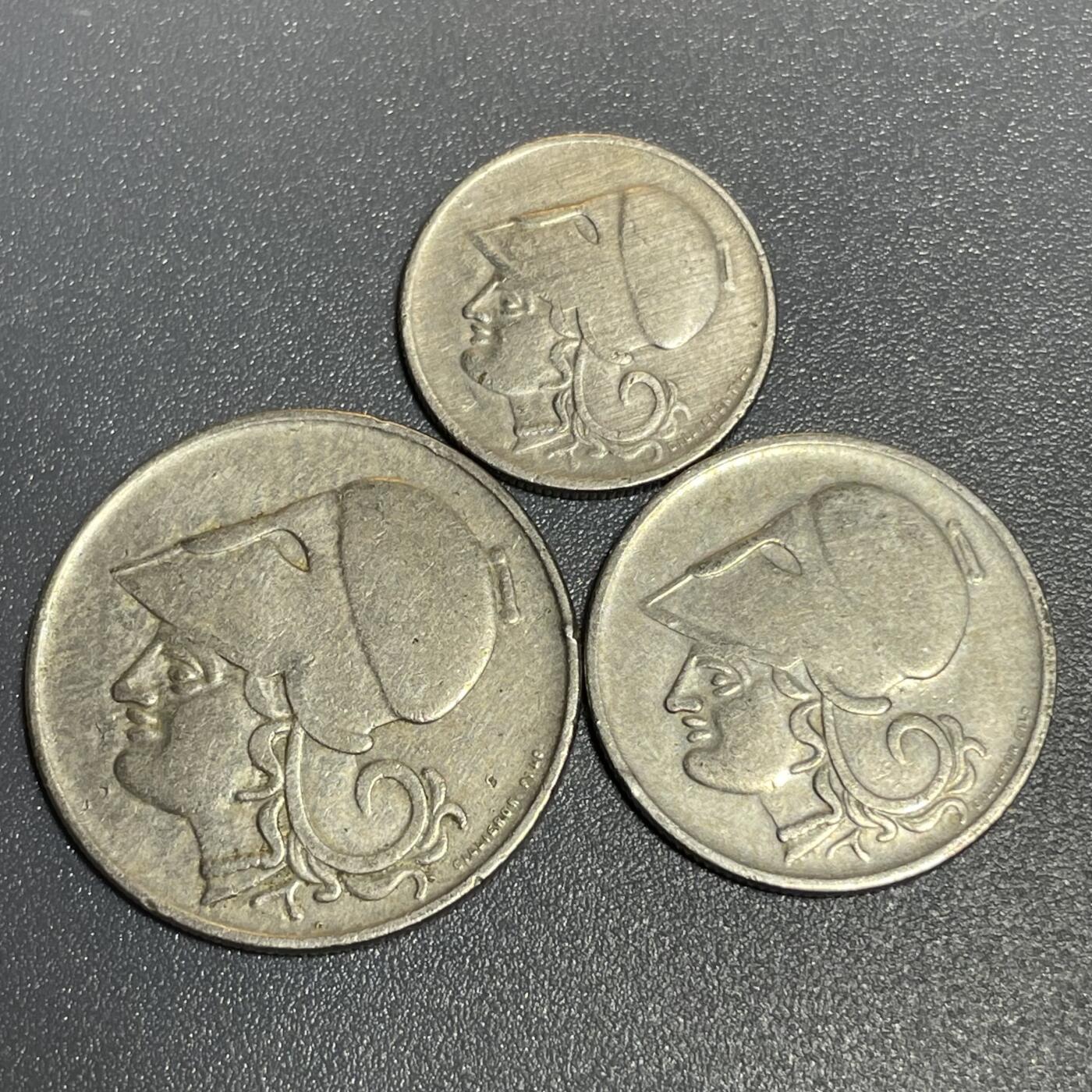 回流1130 希腊1926年0.5+1+2德拉克马3枚 雅典娜佩戴科林斯头盔的头像
