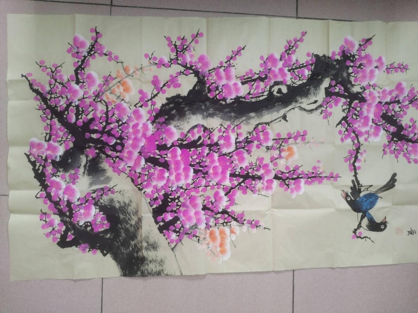 字画专场 王成喜老师手绘 梅开五福。140*70cm。