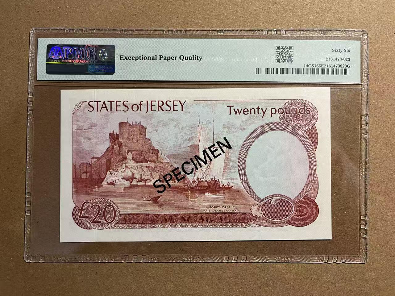 【礼羽收藏】🌏世界钱币拍卖第114期 【PMG66、67】【*002317】1978年泽西岛1、5、10、20镑样钞 四张全同号 千位号