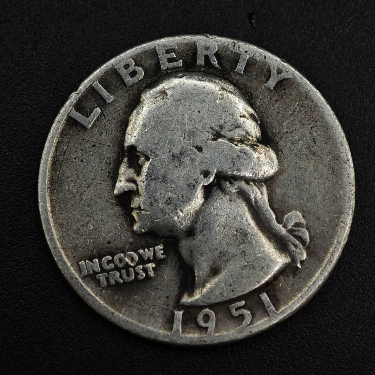 【淘币小摊】限时拍第八百一十二拍  小银币场  满百包邮可预留两周  周一统一发货  美国1951年25分银币