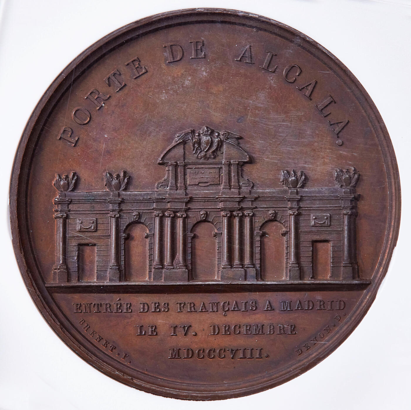 【俄甄集藏】2025年(045)12-03 星期三 晚 19:30 全场包邮 法国拿破仑帝国1808年纪念攻占西班牙马德里大铜章，NGC MS63，高浮雕，巧克力包浆，稀少品种，唯一亚军