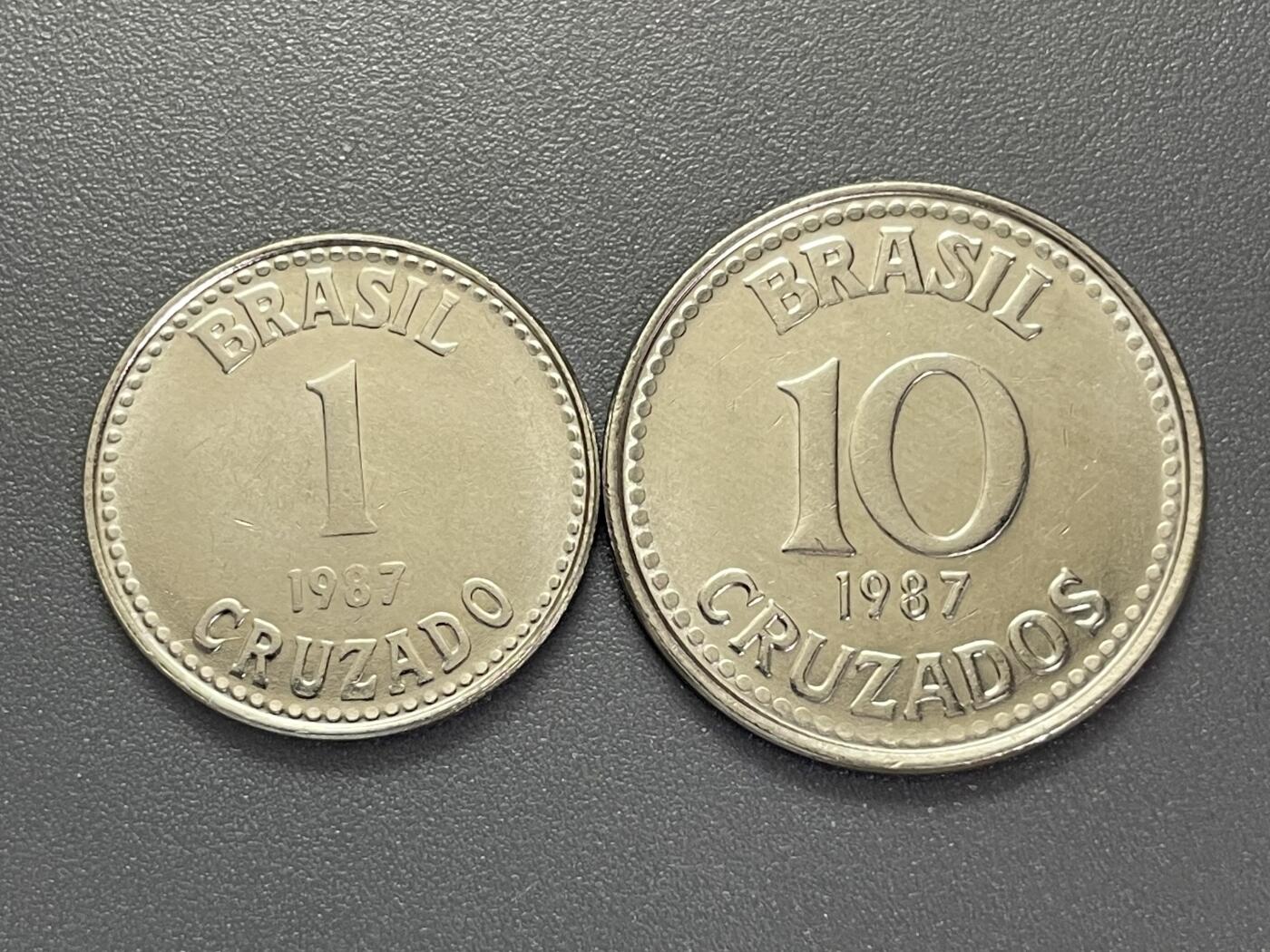 回流1130 巴西1987年1、10克鲁扎多硬币 仅流通至1988年，1989年被废止