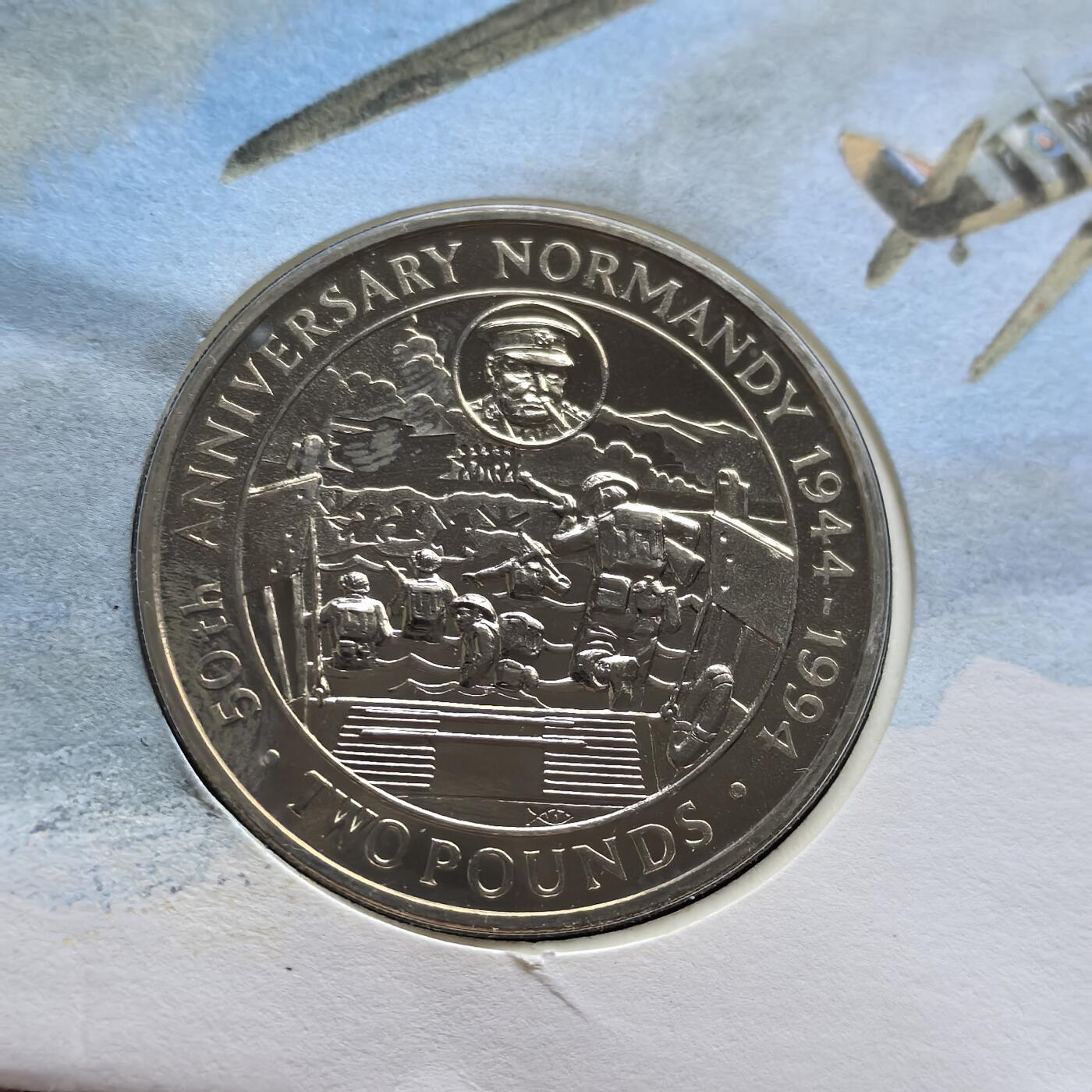 道一币馆币章第一百五十六场 邮币封 根西岛1994年诺曼底登陆50周年系列-2镑纪念币