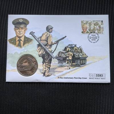 道一币馆币章第一百五十六场 - 邮币封 马恩岛1994年诺曼底登陆50周年系列-艾森豪威尔将军1克朗纪念币