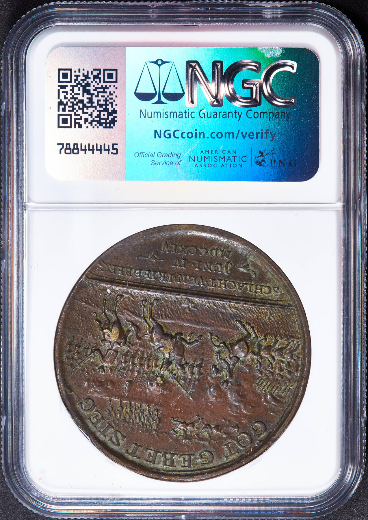 【俄甄集藏】2025年(045)12-03 星期三 晚 19:30 全场包邮 德国1745年腓特烈大帝骑马像纪念霍亨弗里德贝格战役大铜章，NGC XFD，稀有品种