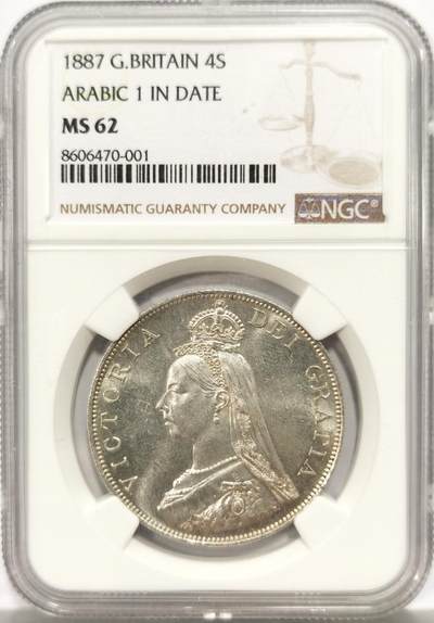 博洋堂世界钱币拍卖第149期（全场包邮） - NGC MS62 英国1887年维多利亚高冠4先令银币 又称双弗洛林