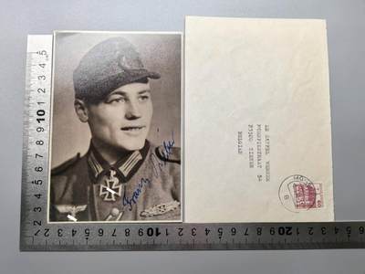 小驴勋章奖章收藏11月29日周六晚六点拍卖（珍爱和平，收藏战争，铭记历史，勿忘国耻，忠党爱国。有偿代拍，送拍规则在简介最后，参拍须阅读规则后再参拍，关系到运费包装发货时效真假辨别等关键信息，拍卖时不再发原图，看大图店主微信码在拍卖店铺介绍里） - 士兵中的骑士铁十字勋章获得者，100次坦克突击勋章获得者弗朗茨·韦伯（Franz Weber）战后签名照带信封