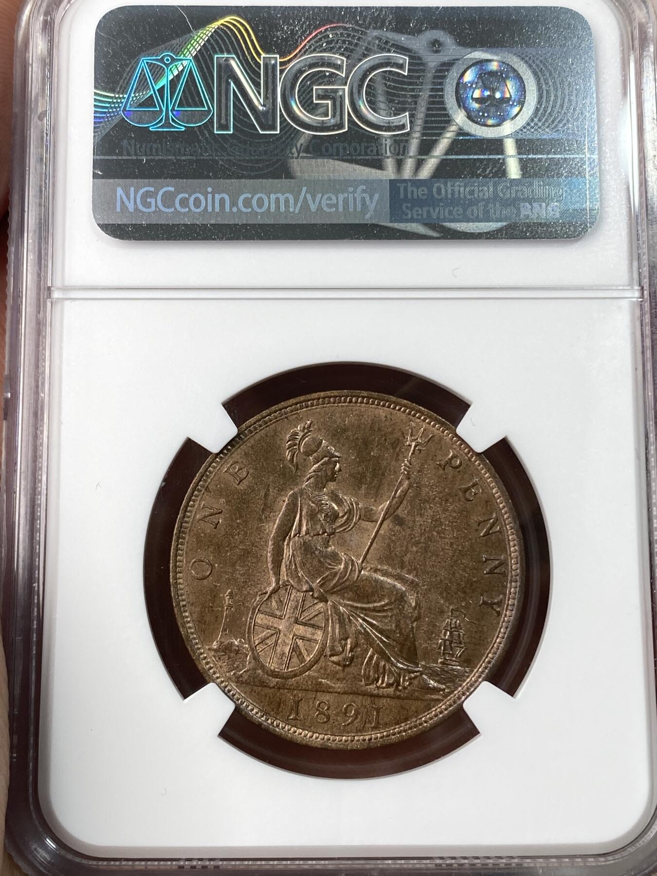 万国钱币拍卖第056期 NGC MS64 1891英国小维1便士铜币 高分红铜光