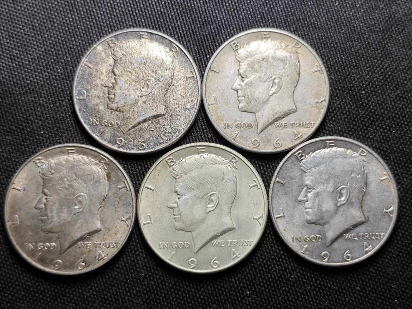 KK钱币收藏小铺 （套币 好品/批量散币 银币）专场  2月预留时间 周末发货  1964美国50分银币 高银一组5枚