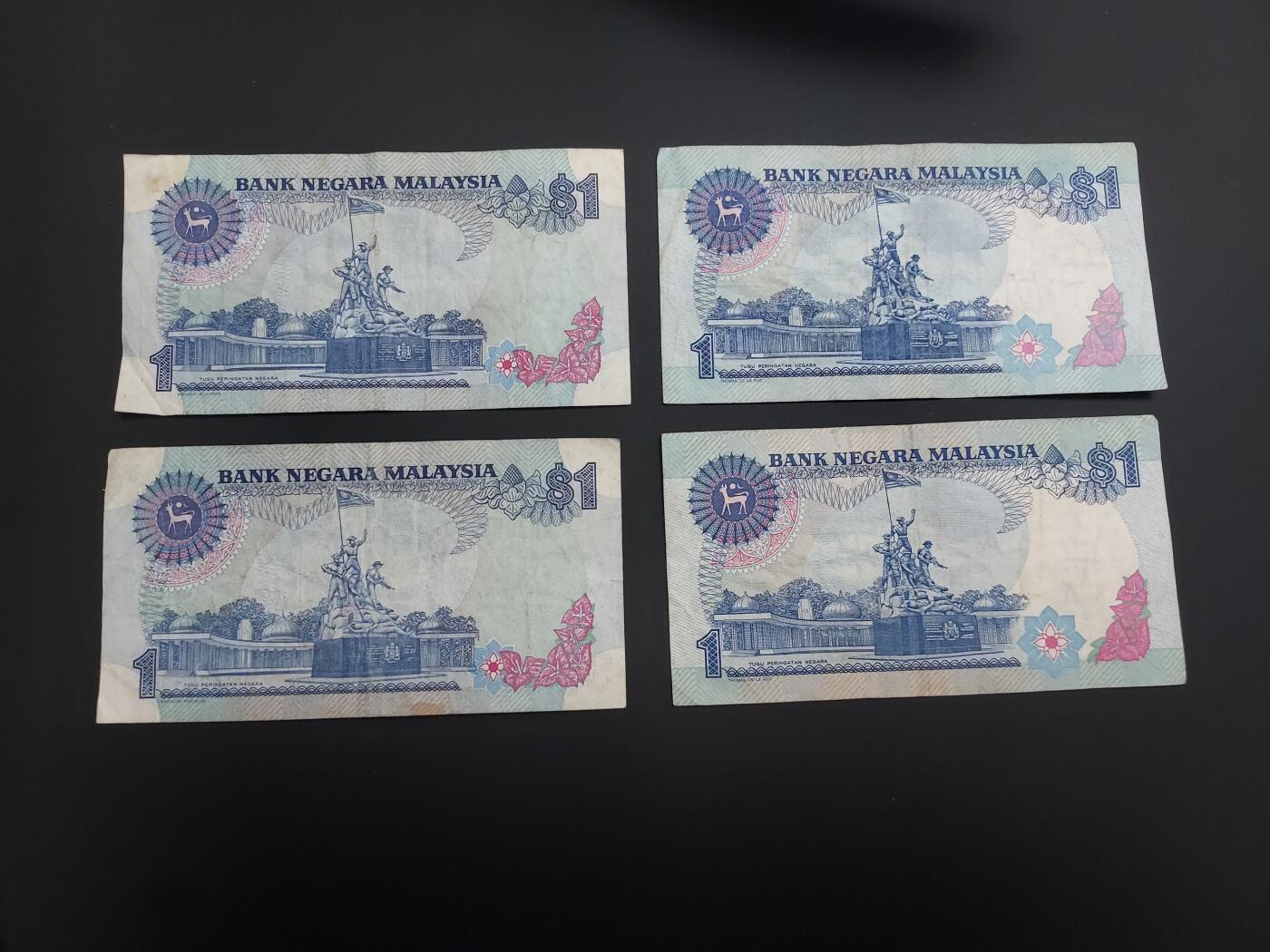 博彦收藏   12月8日 8点 钱币专场 马来西亚 旧版1令吉 4张 流通品