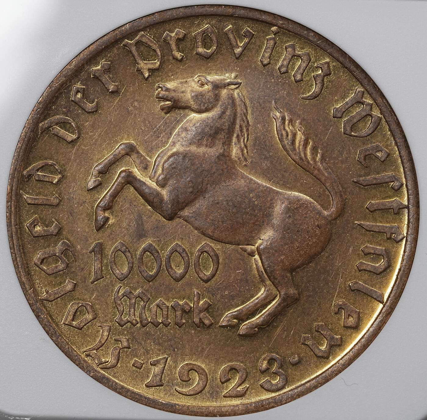 修遠堂世界钱币第九十五期 NGC MS62 1923年德国紧急时期威斯特法伦1万马克大马币