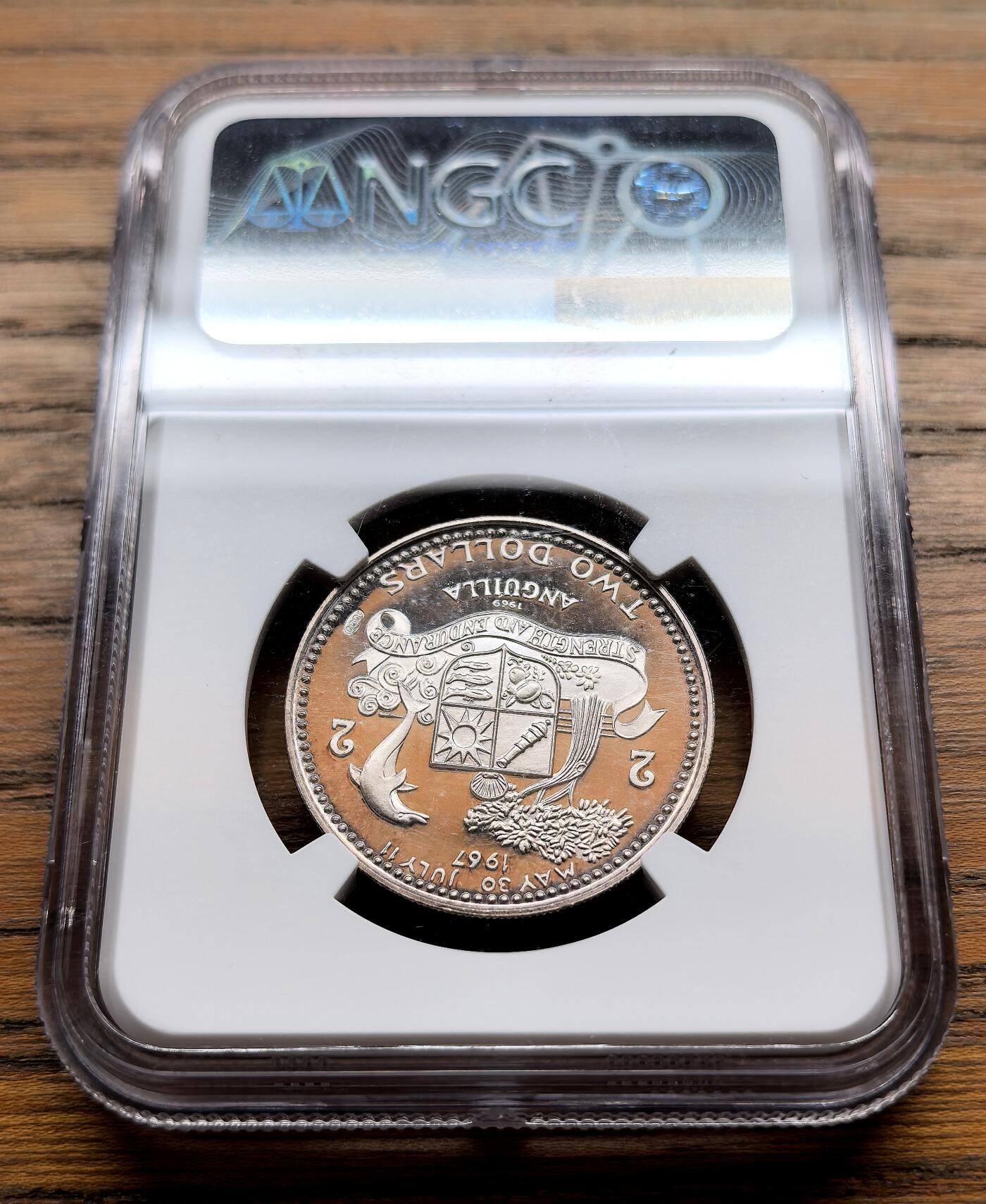 纫秋兰以为佩·凡希社微拍感恩专场 1969安圭拉国旗2Dol银币精铸NGC-PF69UC