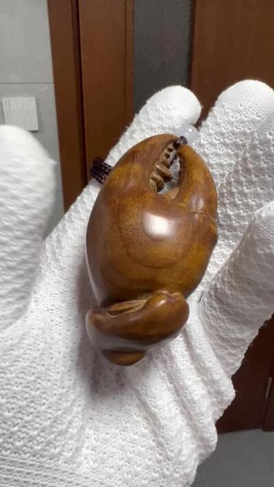 零元拍：金丝楠 马上有钱 雕件手把件小金块，满手留香金丝流溢。80/31/40MM