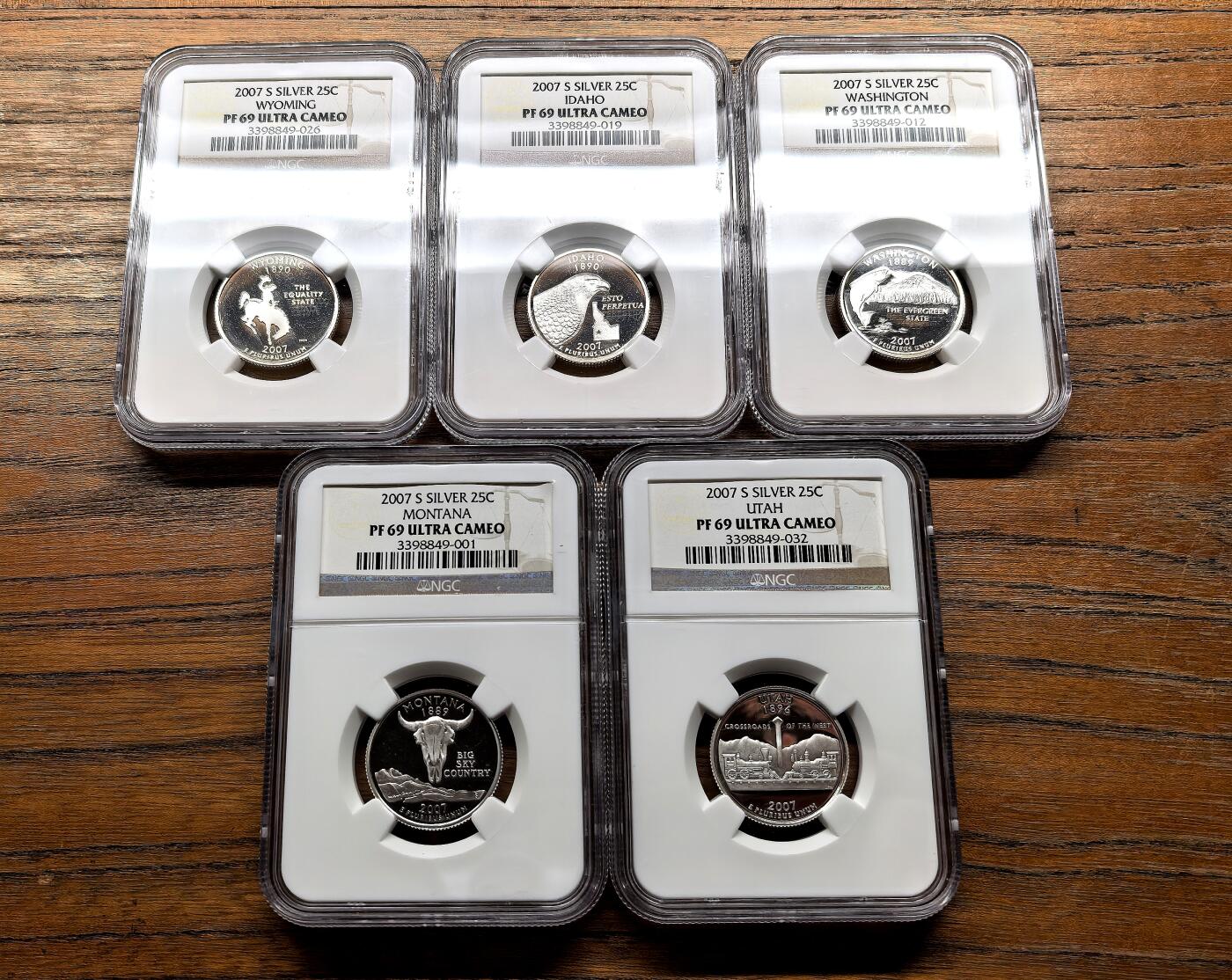 纫秋兰以为佩·凡希社微拍感恩专场 2007美国联邦州25分纪念银币五枚套NGC-PF69UC，蒙大拿等