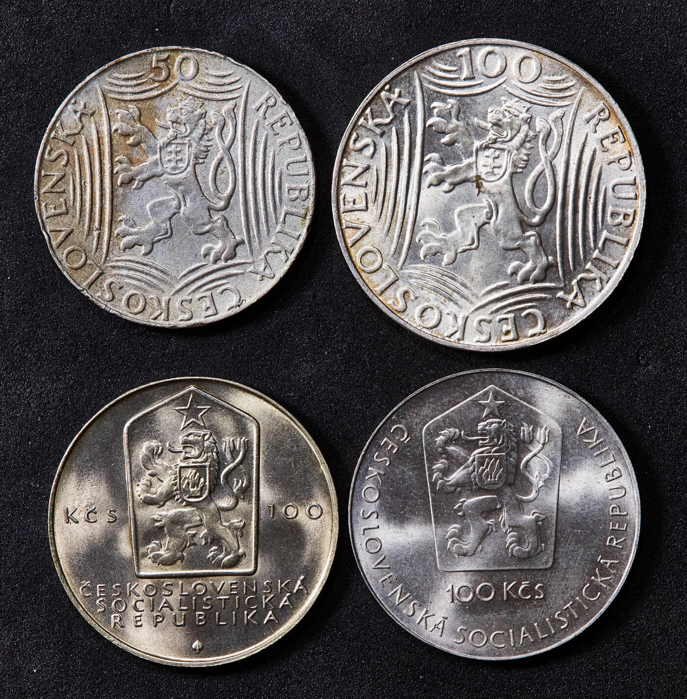 【俄甄集藏】2025年(045)12-03 星期三 晚 19:30 全场包邮 捷克斯洛伐克1949-1983年银币4枚一组，斯大林大寿、马克思诞辰、人类太空探索20周年，含纯银21克