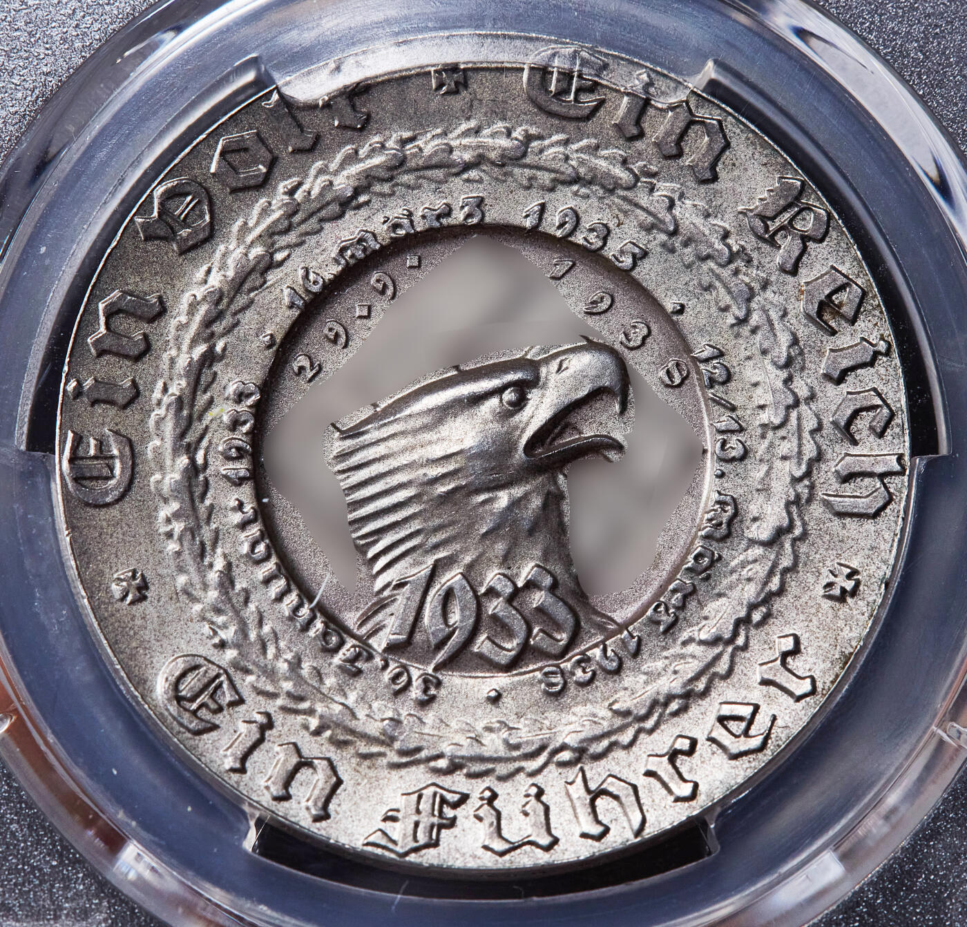 【俄甄集藏】2025年(045)12-03 星期三 晚 19:30 全场包邮 德国第三帝国1938年党魁头像政党大事记纪念银章，PCGS SP63，稀少年号版别，原图联系客服或前往对应官网进行查询