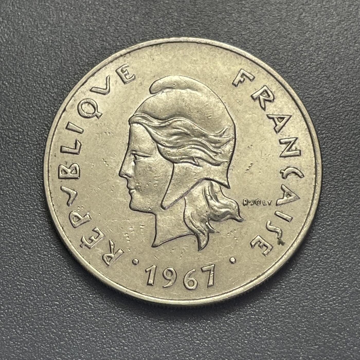 回流1130 较少 法属新喀里多尼亚1970年50法郎大镍币33mm 卡纳克人传统茅屋