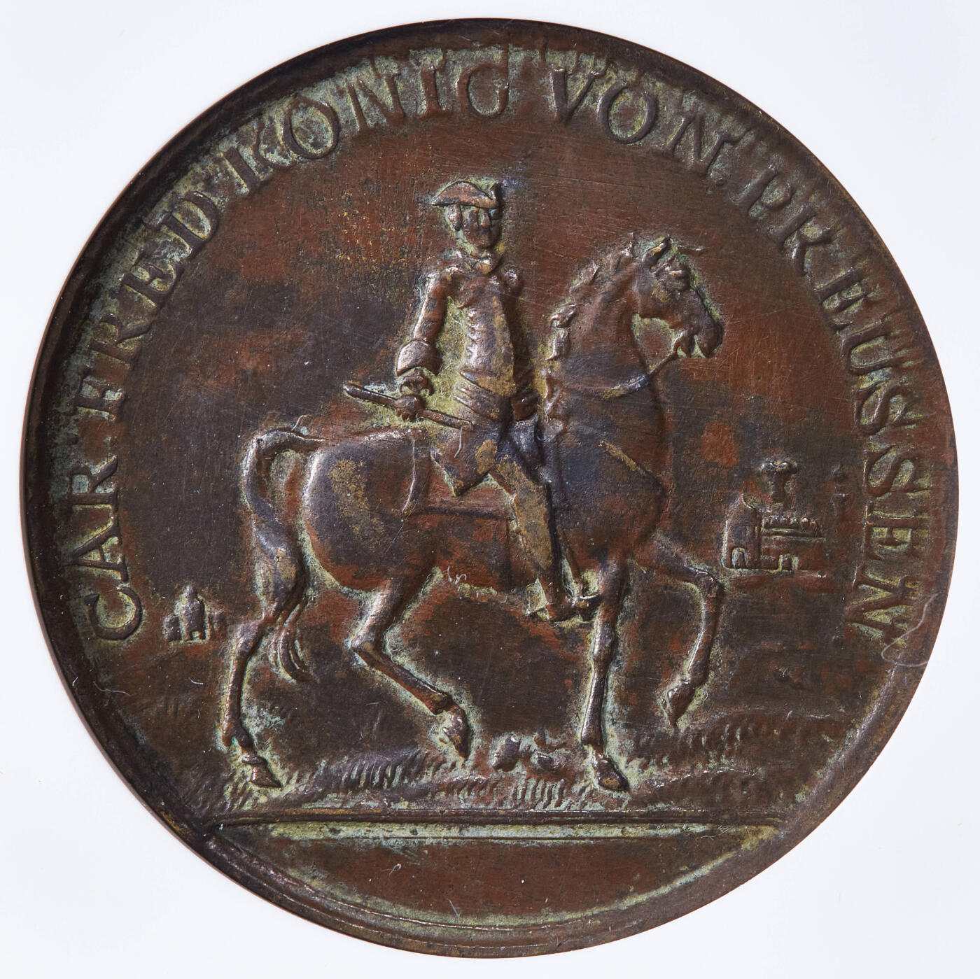 【俄甄集藏】2025年(045)12-03 星期三 晚 19:30 全场包邮 德国1745年腓特烈大帝骑马像纪念霍亨弗里德贝格战役大铜章，NGC XFD，稀有品种