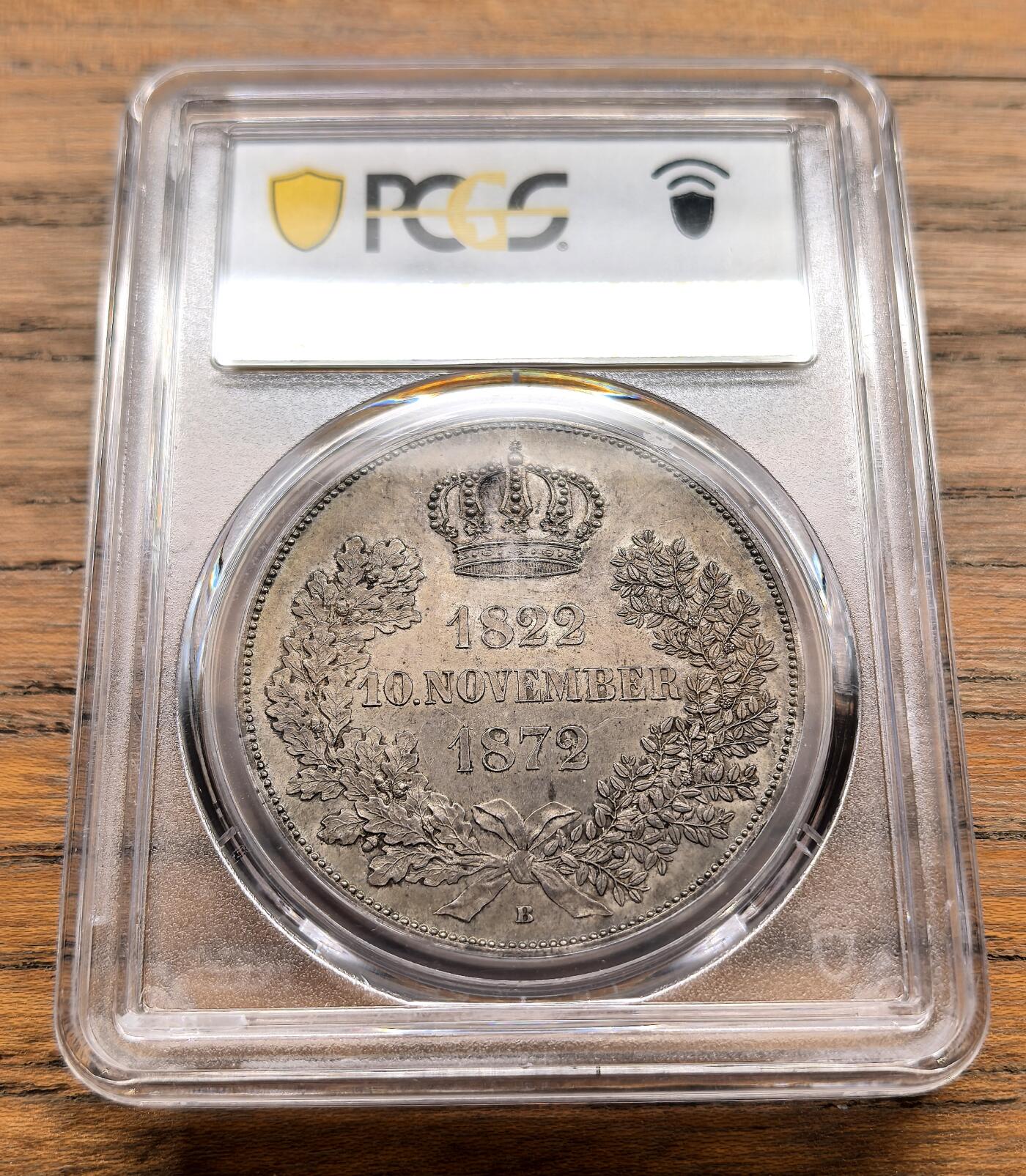 纫秋兰以为佩·凡希社微拍感恩专场 1872德国萨克森金婚纪念2泰勒大银PCGS-MS62