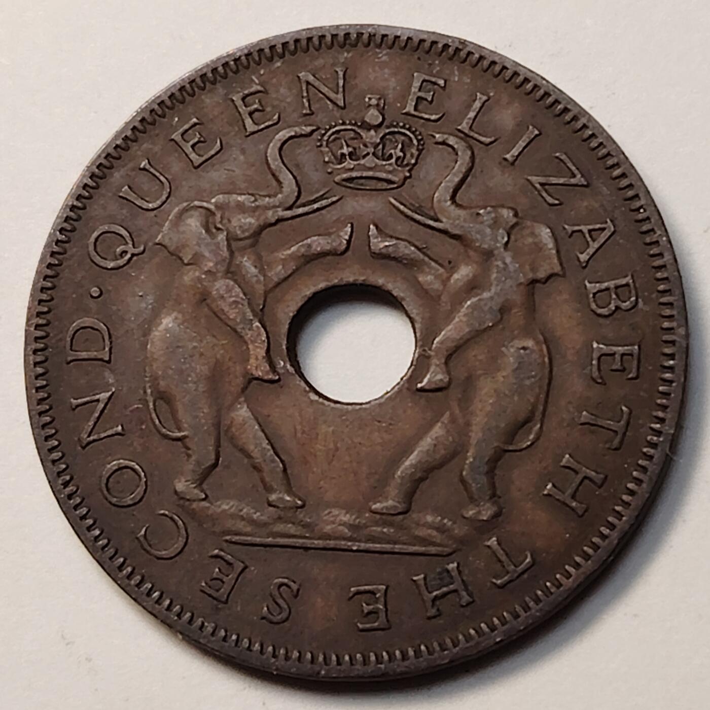 布加迪🐬～世界钱币(上海)🌾第 262 期 /  各国套币和散币 罗德西亚和尼亚萨兰 1957年 1便士 伊丽莎白女王