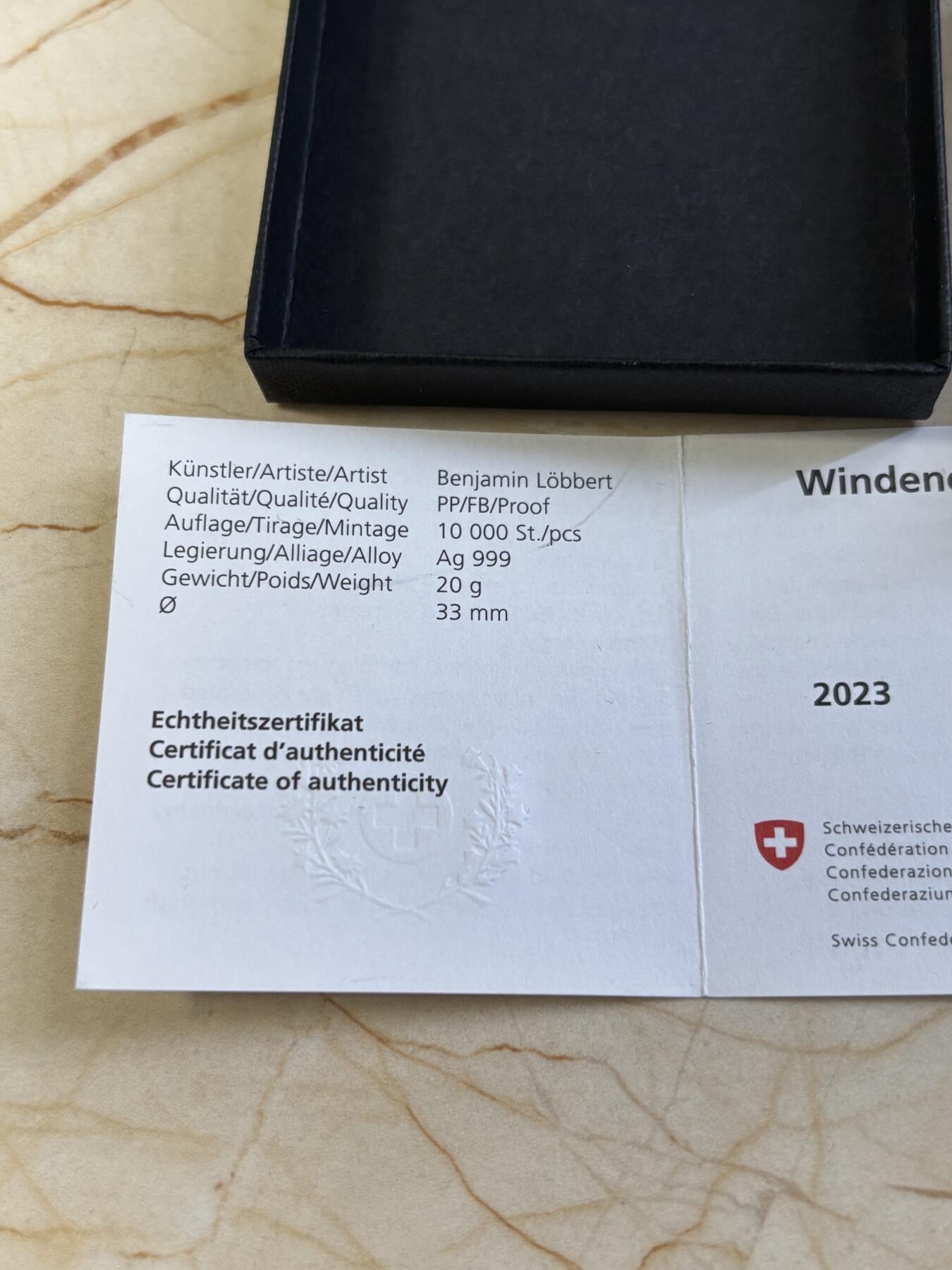 第183期拍卖 瑞士2023年清洁能源系列风能夜光精制纪念银币，999银，20克，发行10000枚