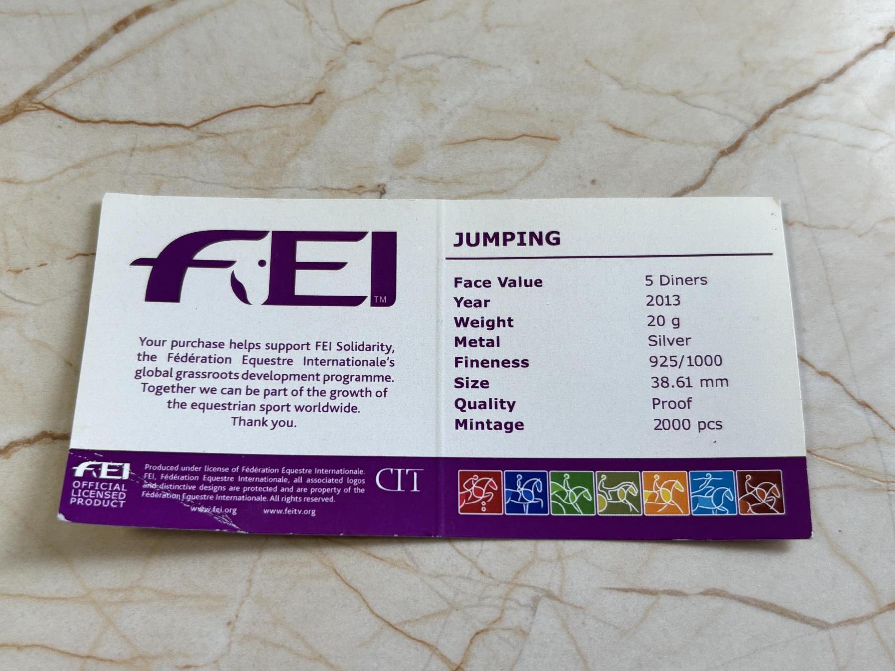 第183期拍卖 安道尔2013年FEI马术世界杯比赛20克精制彩色纪念银币3带证书,925银，发行量2000枚