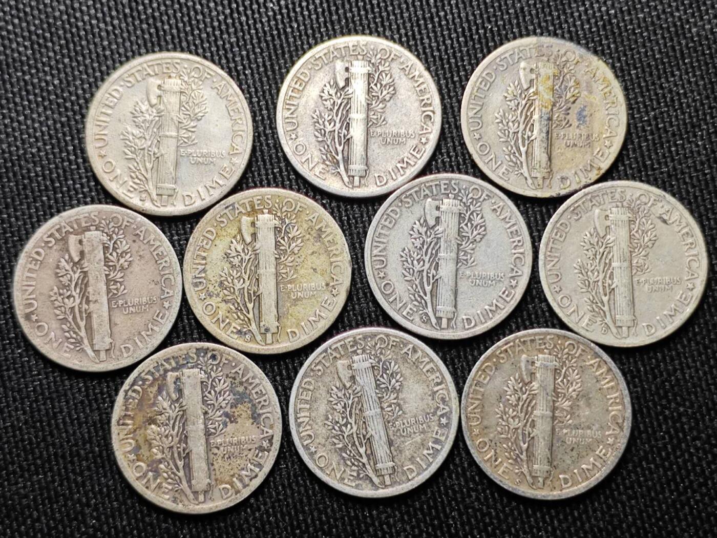 KK钱币收藏小铺 （套币 好品/批量散币 银币）专场  2月预留时间 周末发货  美国小飞人10分银币一组10枚