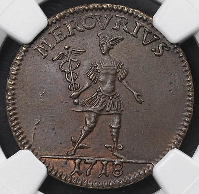 修遠堂世界钱币第九十五期 - NGC MS61BN 1718年瑞典紧急时期1 DALER铜币 品相少见