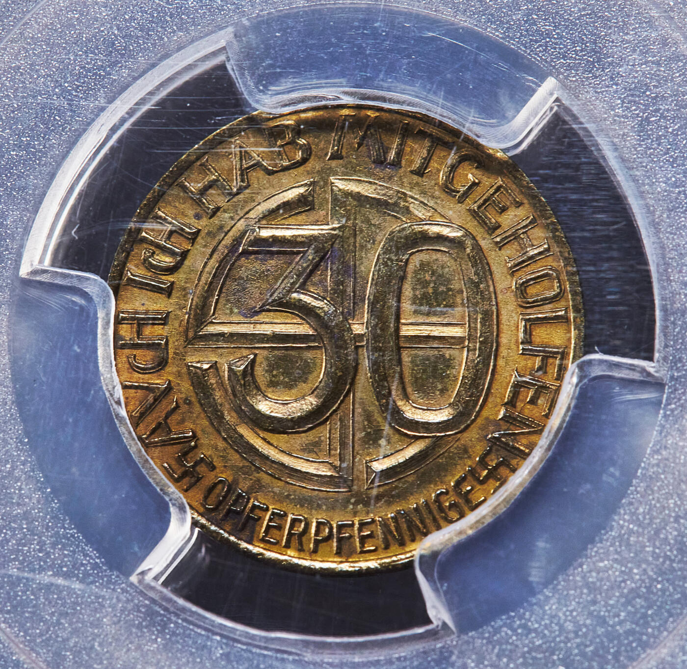 【俄甄集藏】2025年(045)12-03 星期三 晚 19:30 全场包邮 德国第三帝国1938年总理头像30芬尼代用铜币，PCGS MS63，原图联系客服或前往对应官网进行查询