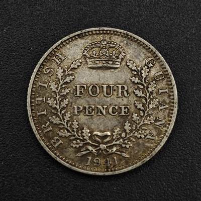 【淘币小摊】限时拍第八百一十二拍  小银币场  满百包邮可预留两周  周一统一发货  - 圭亚那1941年乔治六世4便士银币