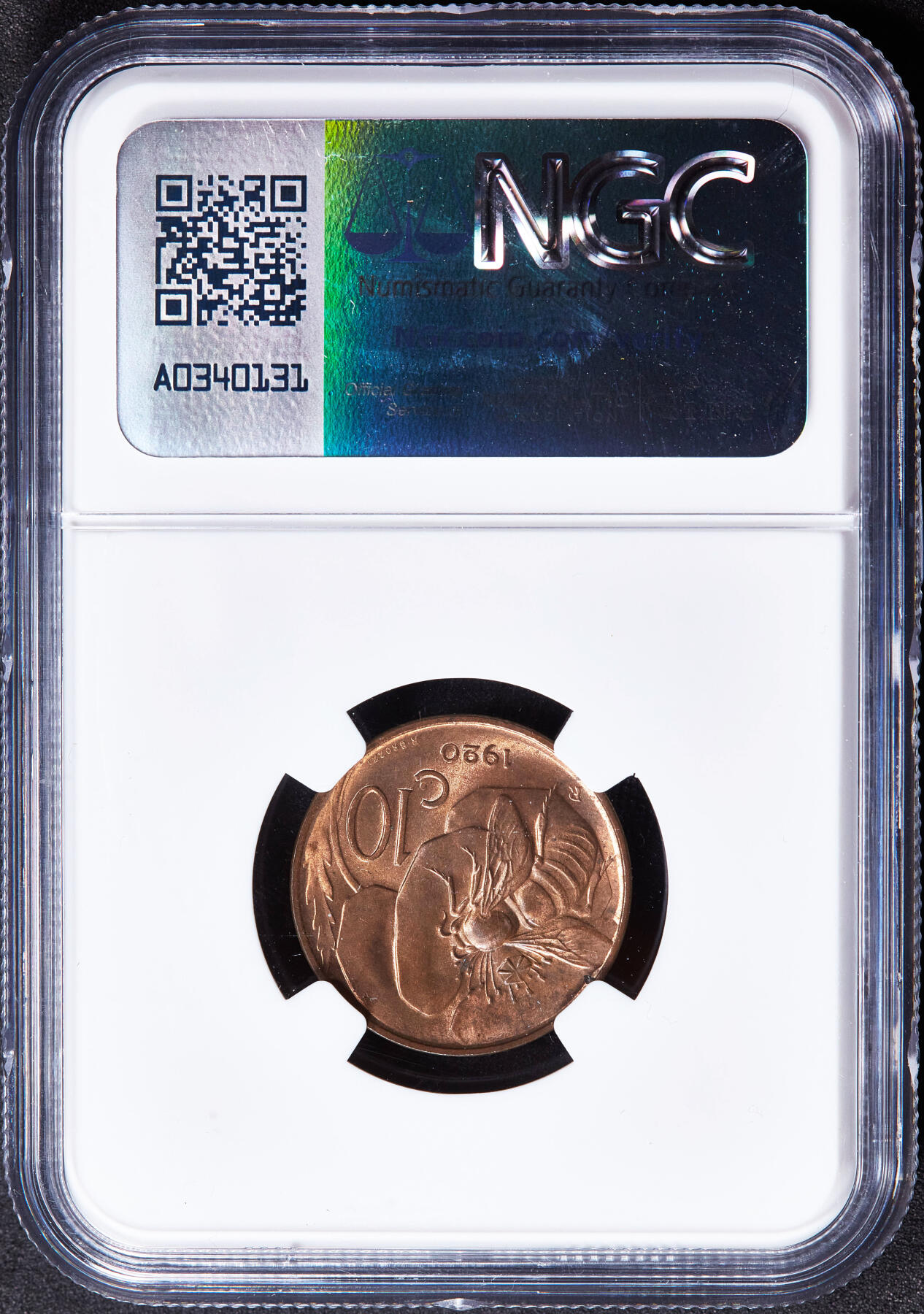 【俄甄集藏】2025年(045)12-03 星期三 晚 19:30 全场包邮 意大利1920年R版伊曼纽尔三世蜜蜂10分铜币，NGC MS65RB，原铜光闪闪，转光品相，钱币史上十分经典的设计，热门品种