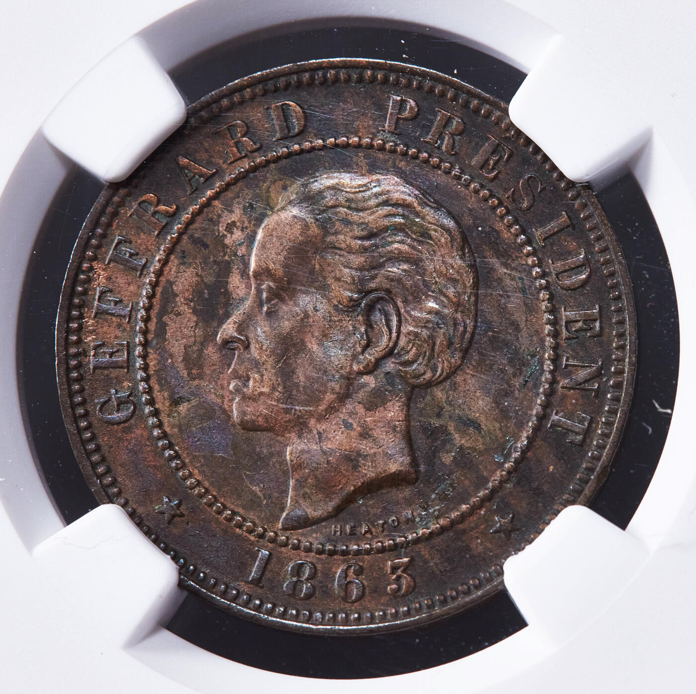 【俄甄集藏】2025年(045)12-03 星期三 晚 19:30 全场包邮 海地1863年20分铜币，NGC AUD，喜敦造币厂，名誉品种