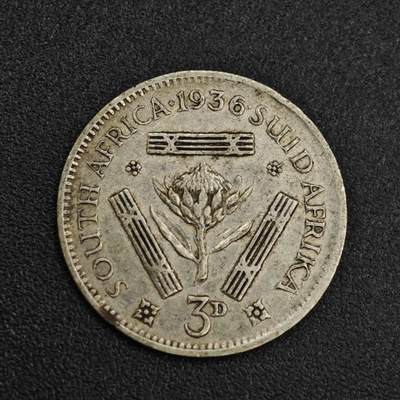 【淘币小摊】限时拍第八百一十二拍  小银币场  满百包邮可预留两周  周一统一发货  - 南非1936年乔治五世3便士银币