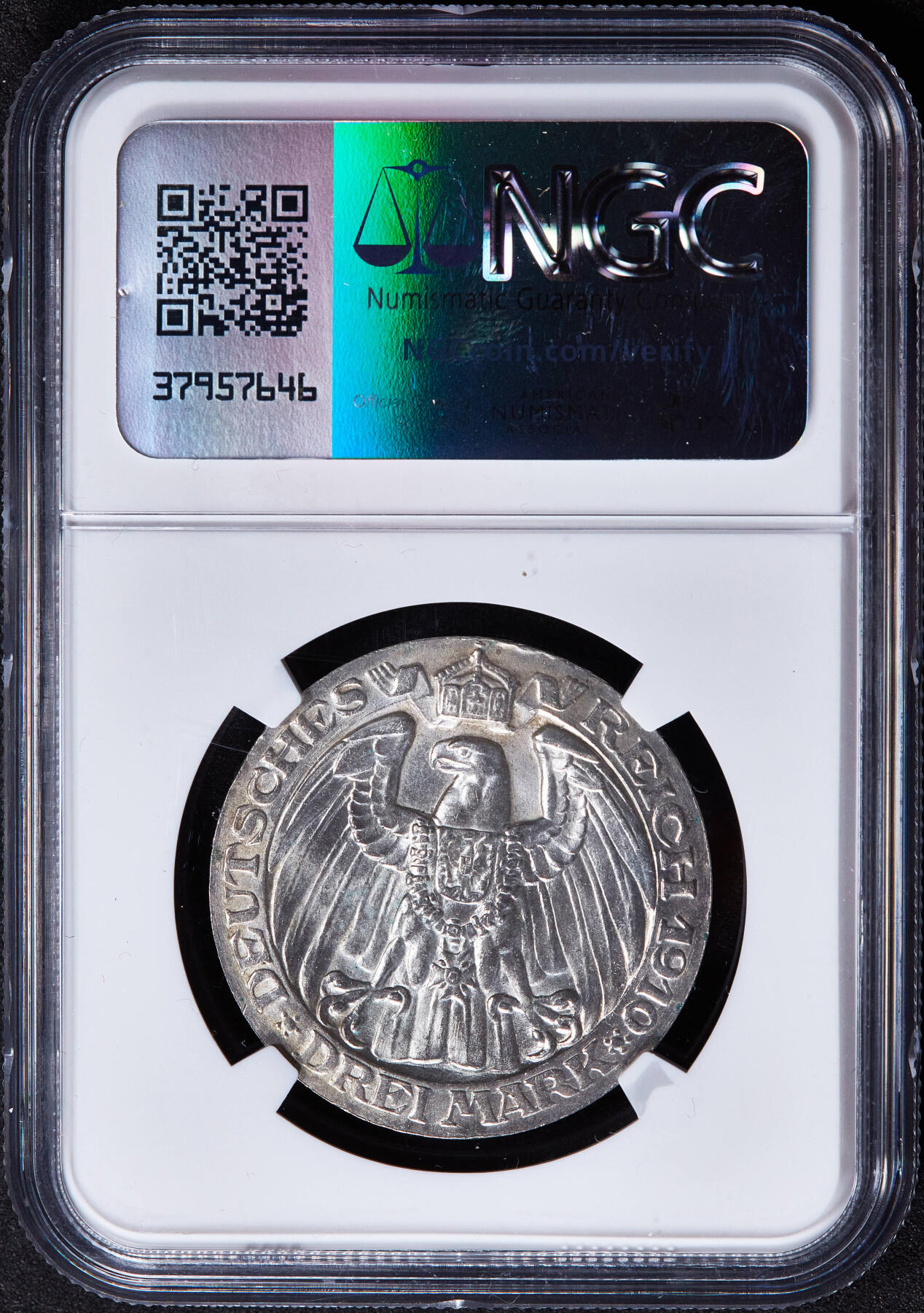 【俄甄集藏】2025年(045)12-03 星期三 晚 19:30 全场包邮 德国普鲁士1910年纪念柏林大学成立100周年3马克银币，NGC MS63，转光品相