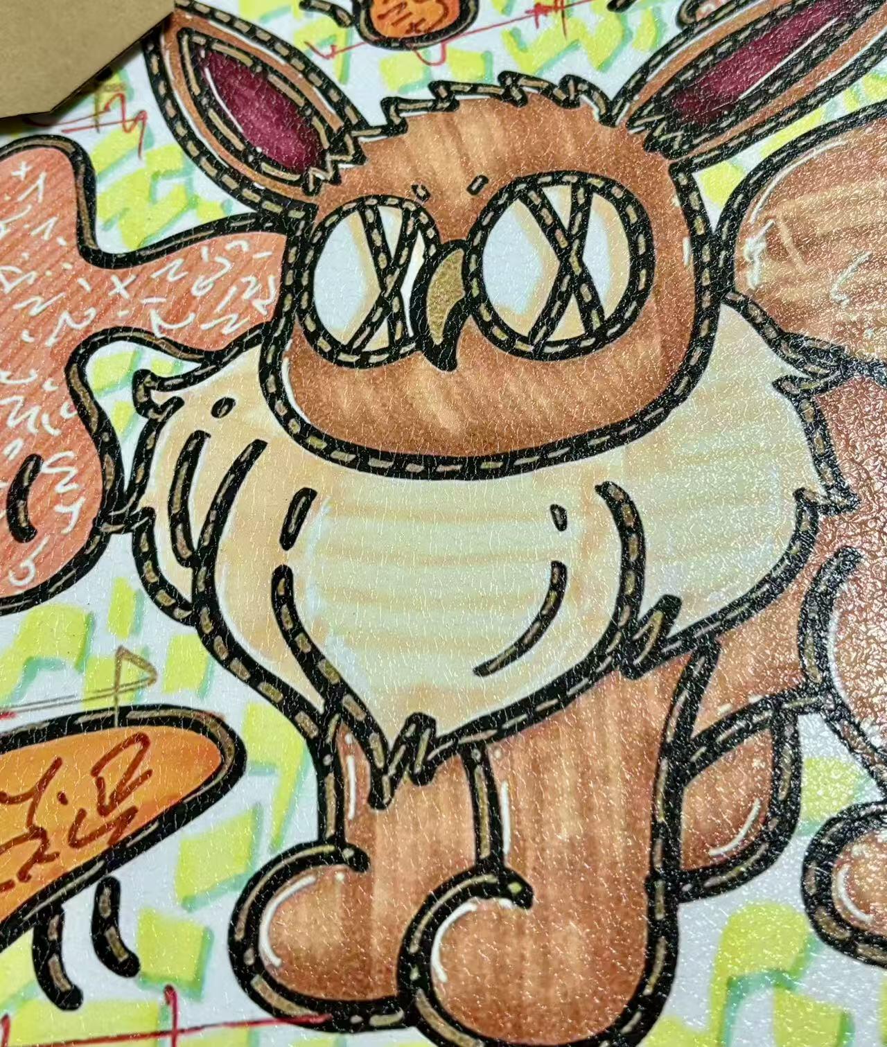 零元拍：歪歪 OWSON 系列作品装饰肌理画《宝可梦-伊布》，相框尺寸35/35CM。因展品出展，镜框可能有轻微划痕，介意勿拍