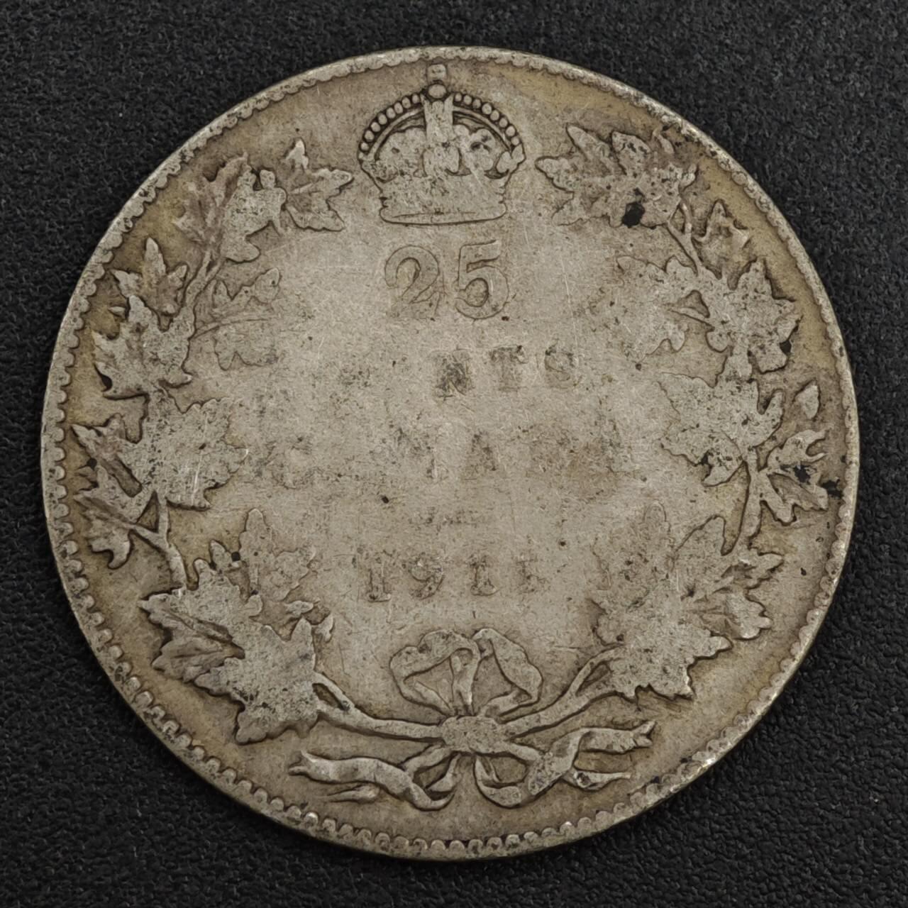 【淘币小摊】限时拍第八百一十二拍  小银币场  满百包邮可预留两周  周一统一发货  加拿大1911年乔治五世25分银币